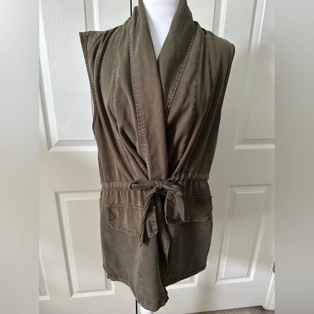 Sanctuary Sleeveless Olive Green Vest with Tie Waist, 100% Tencel, Large